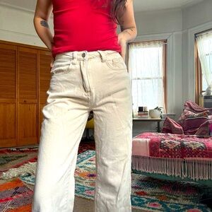 Cream High-Waisted Straight-Leg Boyfriend Jeans
